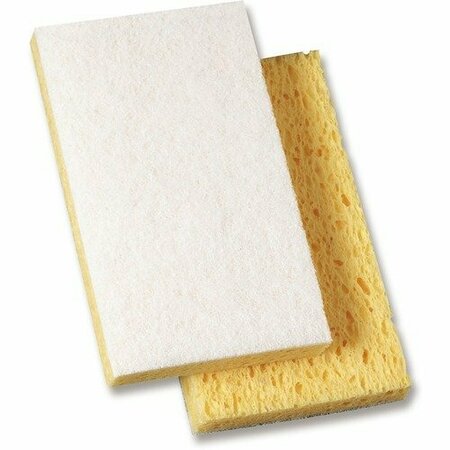 BSC PREFERRED Genuine Joe Scouring Pad, Light-duty, 3-1/2inx3-1/2in, White/Yellow, 20PK GJO18423